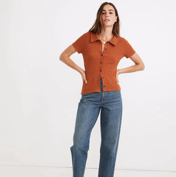 Madewell Rust Button-Up Ribbed Top - Picture 5 of 12